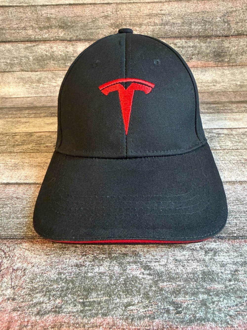 Tesla Black Cap with Red Emblem